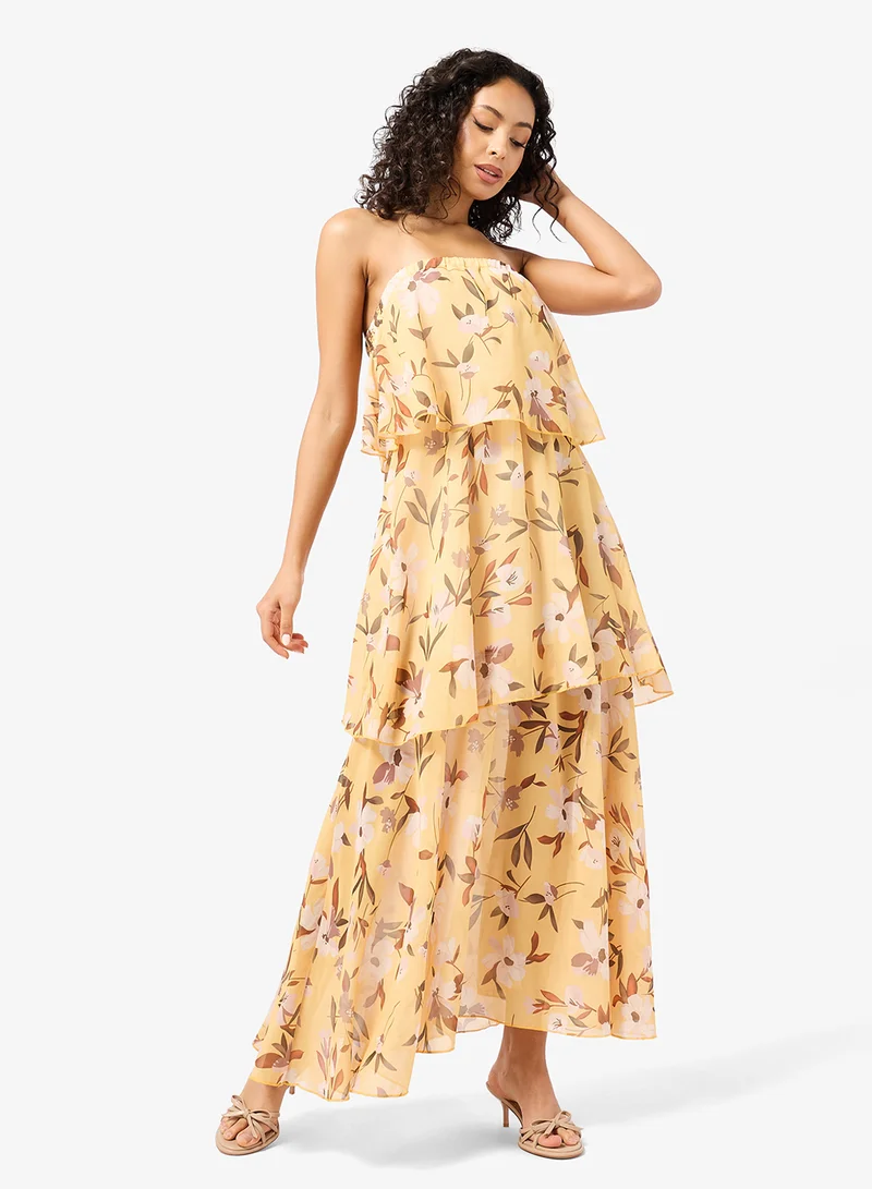 جينجر Bandeau Ditsy Floral A Line Dress